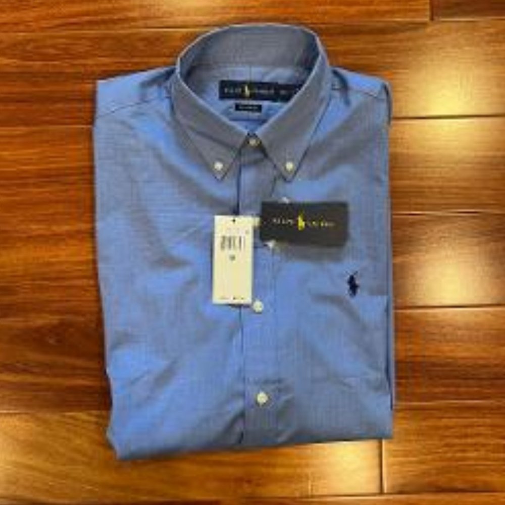 RALPH LAUREN LONG SLEEVE BUTTON DOWN SHIRT MENS BLUE NEW WITH TAGS DESIGNER